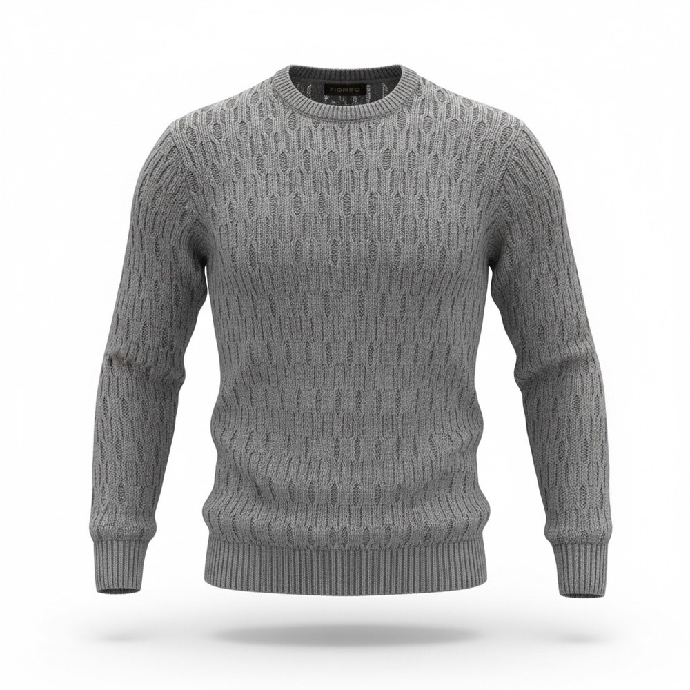 Piombo Mens Grey Textured Cable Knit Wool Blend Crewneck Sweater Size S NWT